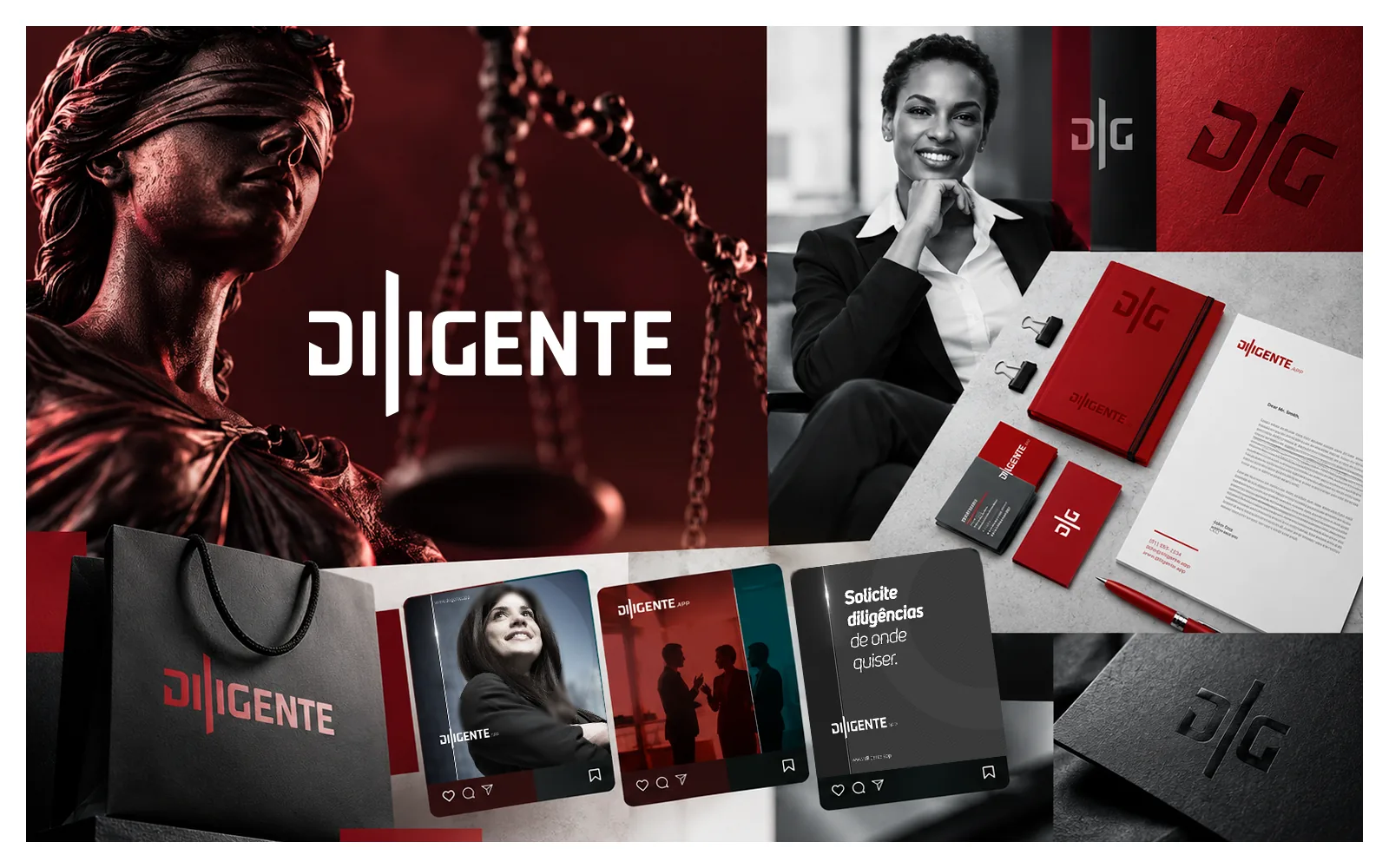Estratégia e identidade visual da marca Diligente, com brand guidelines.